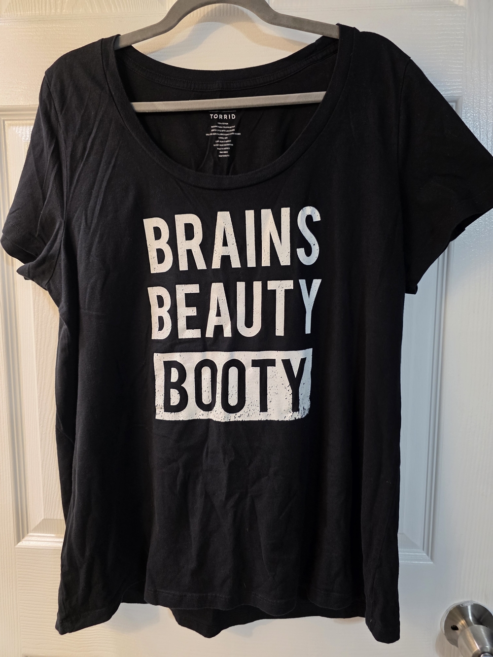 torrid Black Graphic 'Brains Beauty Booty' Tee with White Print Size 2